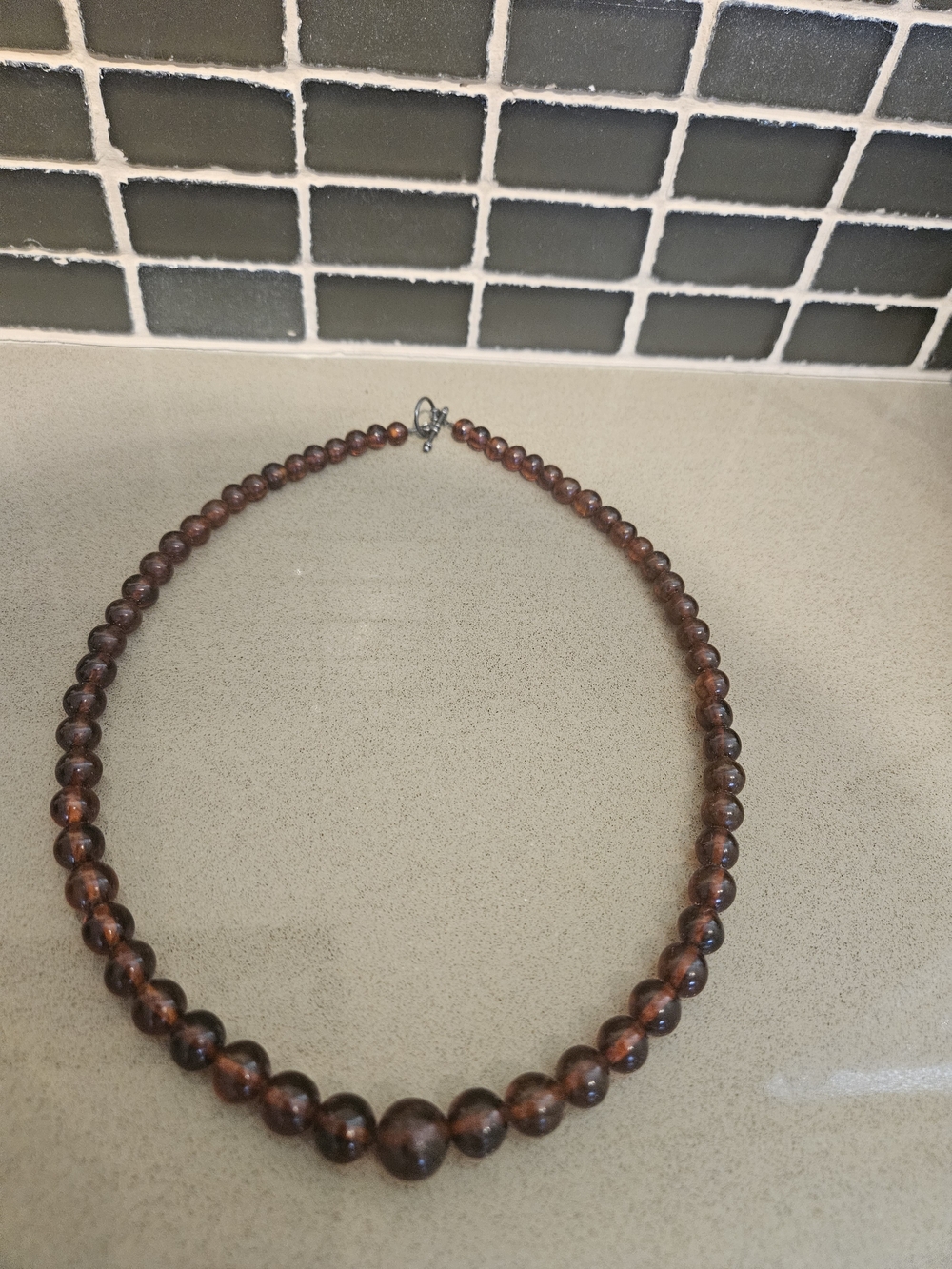 Genuine vintage copal amber necklace, with sterling silver clasp